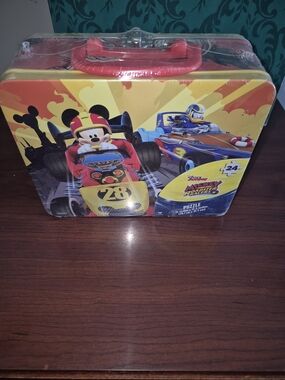 Disney Mickey Mouse Racing Tin Puzzle Case - Red, Yellow & Blue